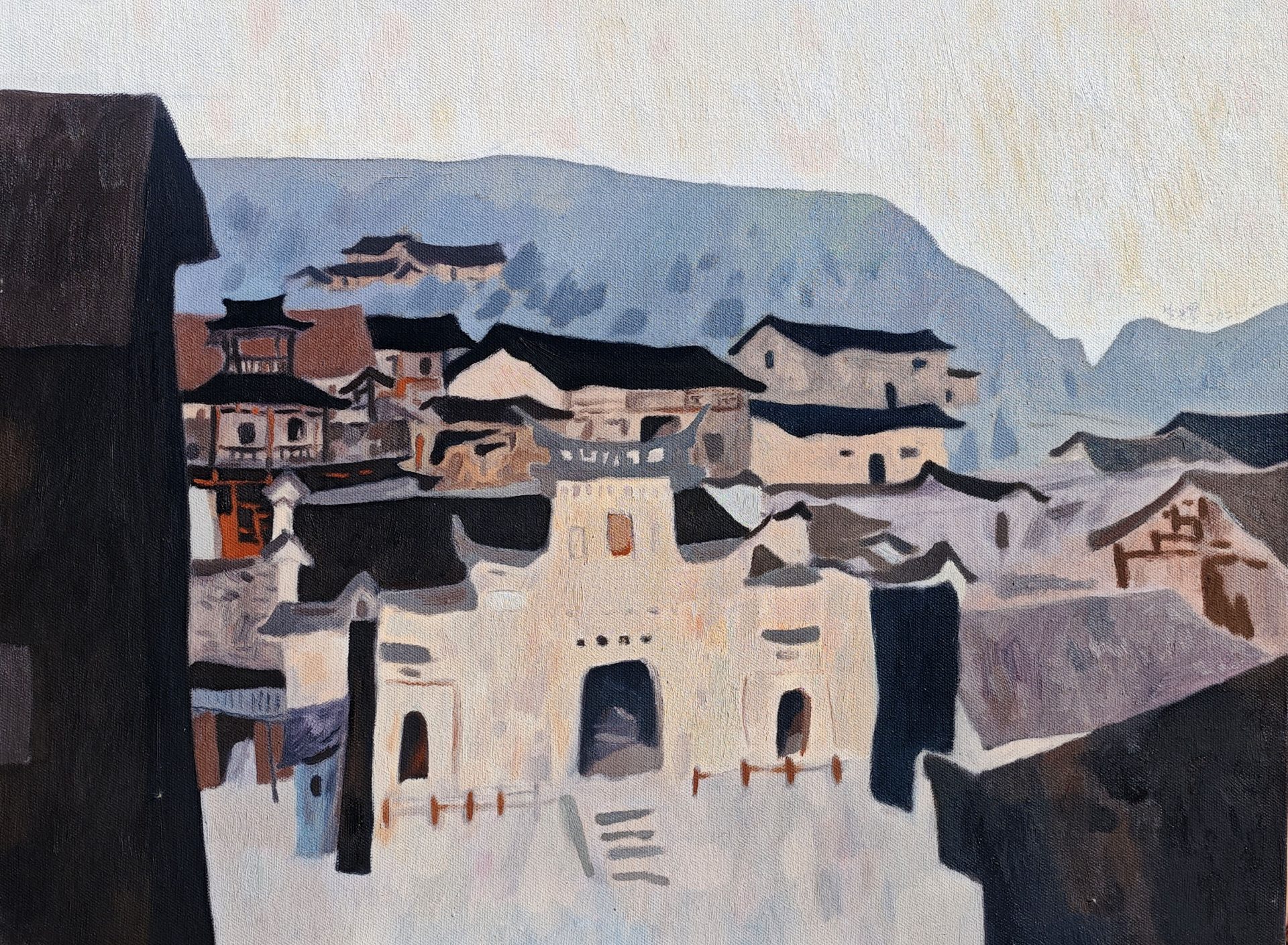 油画《山村》